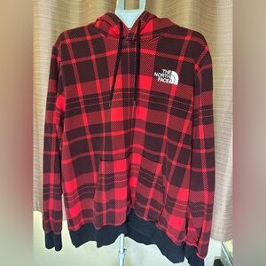 The North Face Red and Black Plaid Hoodie